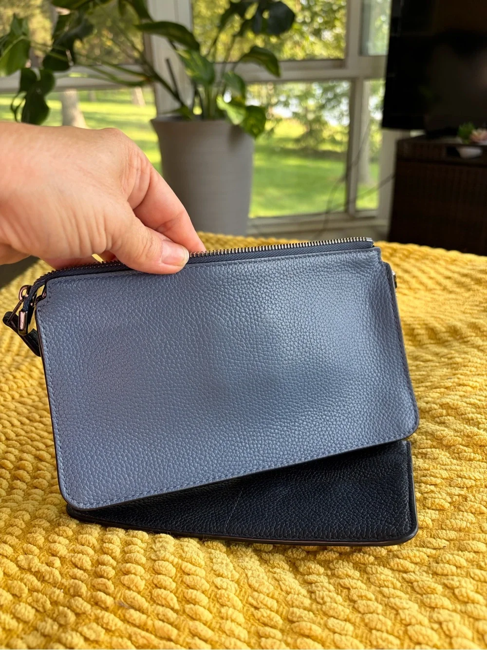 Coach Pebbled Leather Wristlet Wallet - Slate Blue